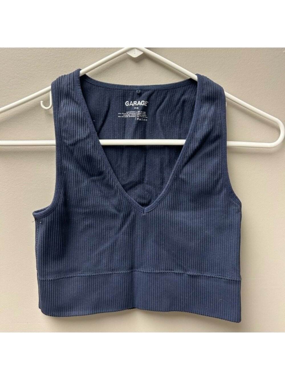 Garage Ribbed Blue V Neck Tank‎ Top